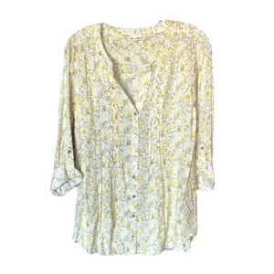 Jane and Delancey Button-Up Yellow Floral Rayon Blouse Size Medium